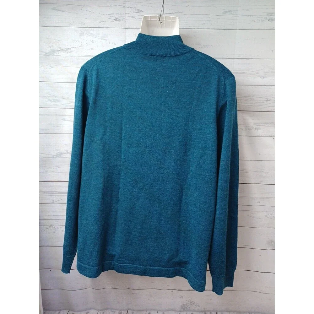 Jos A Bank Traveler Mens Sweater Blue Merino Wool 1/4 Zip Long Sleeve XL